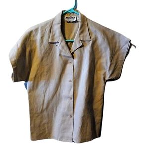 Brass Plum Nordstrom Women's Short Sleeve Tan Color Button Down Blouse